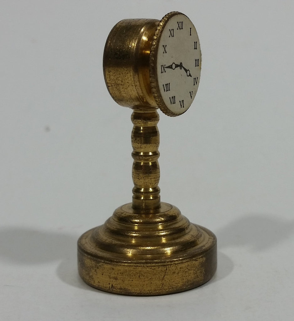 Vintage Collectible Miniature Tiny Little Brass Paper Faced Clock Orna ...