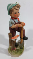 Vintage Boy with Shovel Bird on a Post Ceramic Figurine - Hummel Style Japan - Repairs - Treasure Valley Antiques & Collectibles