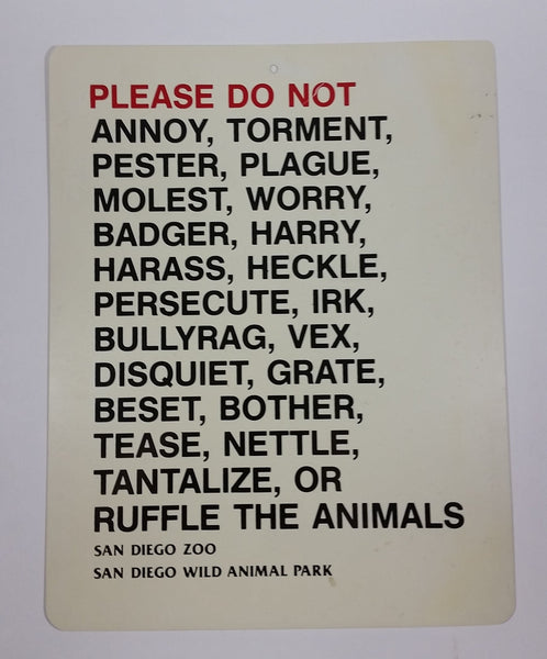 Vintage San Diego Wild Animal Park "Please Do Not" Souvenir Sign - Treasure Valley Antiques & Collectibles