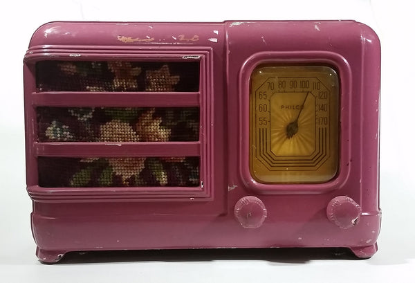 Vintage Antique 1939 Rare Model Philco 39-5A1 Tube Radio With Floral Tapestry Painted Pink Purple - Treasure Valley Antiques & Collectibles