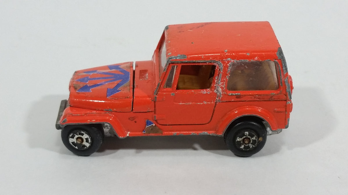 Vintage Jeep CJ-7 Orange Die Cast Toy Car Vehicle with Opening Hood Ma ...