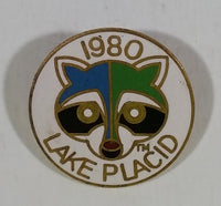 Vintage 1980 Lake Placid Winter Olympic Games Roni The Raccoon Mascot Round Enamel Pin Sports Collectible - Treasure Valley Antiques & Collectibles