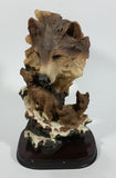 Meerchi MRH Wolf Wolves Pups Resin Sculpture on a Wooden Base - 10 1/4" Tall - Treasure Valley Antiques & Collectibles