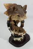 Meerchi MRH Wolf Wolves Pups Resin Sculpture on a Wooden Base - 10 1/4" Tall - Treasure Valley Antiques & Collectibles