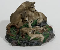 Highly Detailed 1998 LS Living Stone Inc Wolf Wolves Family With Pups Resin Sculpture - Treasure Valley Antiques & Collectibles