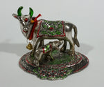 Vintage Oxidized Painted Metal India Sacred Cow with Calf Feeding Metal Decorative Figurine - Treasure Valley Antiques & Collectibles