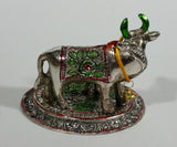 Vintage Oxidized Painted Metal India Sacred Cow with Calf Feeding Metal Decorative Figurine - Treasure Valley Antiques & Collectibles