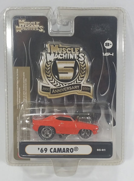 2005 Muscle Machines 5th Anniversary '69 Camaro Orange 1/64 Scale Die Cast Toy Car Vehicle New in Package - Treasure Valley Antiques & Collectibles