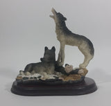 Wolf Wolves Couple Resin Sculpture on a Wooden Base - 7" Tall - Treasure Valley Antiques & Collectibles