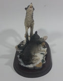Wolf Wolves Couple Resin Sculpture on a Wooden Base - 7" Tall - Treasure Valley Antiques & Collectibles