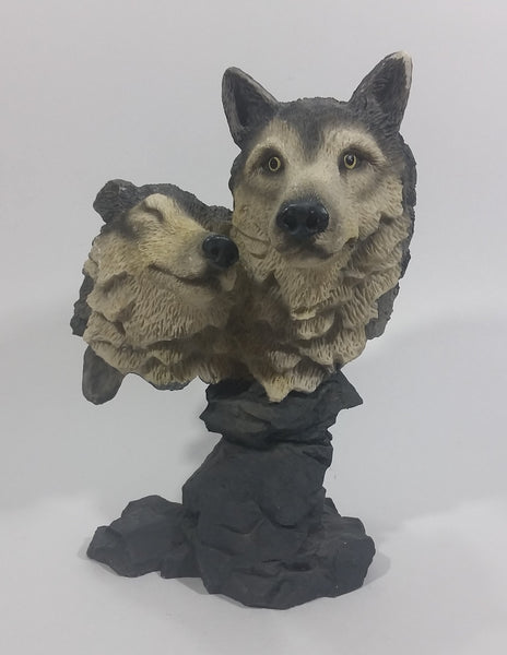 Wolves Heads Wolf Couple Cuddling 8" Tall Decorative Resin Sculpture - Treasure Valley Antiques & Collectibles