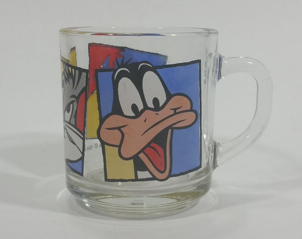 1994 Warner Bros. Looney Tunes Bugs Bunny Daffy Duck Tazmanian Devil Clear Glass Drinking Cup with Handle - Treasure Valley Antiques & Collectibles