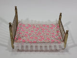 Vintage Brass Metal Doll House Bed Miniature With Thin Pink and White Mattress - Made in Taiwan - Treasure Valley Antiques & Collectibles