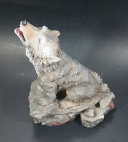 1999 Wolf Howling While Sitting on a Rock 10" Tall Decorative Resin Sculpture - Treasure Valley Antiques & Collectibles