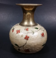 Vintage Asian Hand Painted Flowers Floral Cloisonne Brass and Enamel 5" Vase - Treasure Valley Antiques & Collectibles