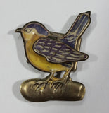 Vintage Purple and Yellow Little Song Bird Metal and Enamel Fridge Magnet Collectible - Treasure Valley Antiques & Collectibles