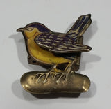 Vintage Purple and Yellow Little Song Bird Metal and Enamel Fridge Magnet Collectible - Treasure Valley Antiques & Collectibles
