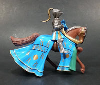 1997 Britains Die Cast Jousting Medieval Knight on Blue Draped Brown Horse Figure - Jousting stick broken off - Treasure Valley Antiques & Collectibles