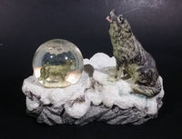 Beautiful 1999 Wolf Howling Wolves Snow Globe on Snowy Rocks Resin Business Card Holder Wildlife Sculpture - Treasure Valley Antiques & Collectibles