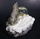 Beautiful 1999 Wolf Howling Wolves Snow Globe on Snowy Rocks Resin Business Card Holder Wildlife Sculpture - Treasure Valley Antiques & Collectibles