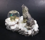 Beautiful 1999 Wolf Howling Wolves Snow Globe on Snowy Rocks Resin Business Card Holder Wildlife Sculpture - Treasure Valley Antiques & Collectibles