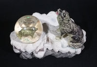 Beautiful 1999 Wolf Howling Wolves Snow Globe on Snowy Rocks Resin Business Card Holder Wildlife Sculpture - Treasure Valley Antiques & Collectibles