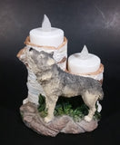 Wolves Lone Wolf Birch Tree Stumps Double Resin Candle Holder Wildlife Collectible - Treasure Valley Antiques & Collectibles