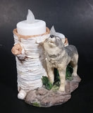 Wolves Lone Wolf Birch Tree Stumps Double Resin Candle Holder Wildlife Collectible - Treasure Valley Antiques & Collectibles