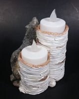 Wolves Lone Wolf Birch Tree Stumps Double Resin Candle Holder Wildlife Collectible - Treasure Valley Antiques & Collectibles