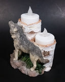 Wolves Lone Wolf Birch Tree Stumps Double Resin Candle Holder Wildlife Collectible - Treasure Valley Antiques & Collectibles