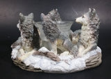 Wolf Pack Wolves Family with Pups Round Center Based Resin Decorative Candle Holder Wildlife Collectible - Treasure Valley Antiques & Collectibles
