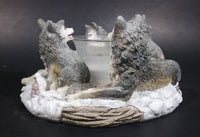 Wolf Pack Wolves Family with Pups Round Center Based Resin Decorative Candle Holder Wildlife Collectible - Treasure Valley Antiques & Collectibles