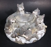 Wolf Pack Wolves Family with Pups Round Center Based Resin Decorative Candle Holder Wildlife Collectible - Treasure Valley Antiques & Collectibles