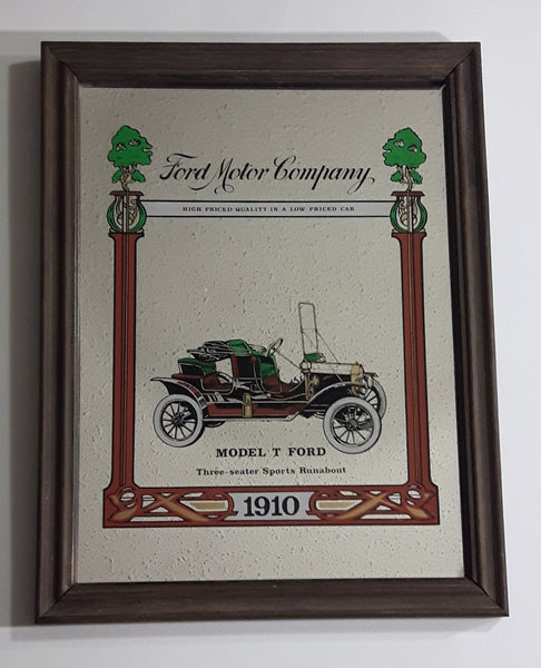 Antique Ford Motor Company 1910 Model T Ford Three-seater Sports Runabout Wooden Framed Advertising Mirror - Treasure Valley Antiques & Collectibles
