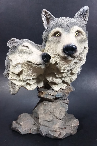 Wolves Heads Wolf Couple Cuddling 8" Tall Decorative Resin Sculpture - Treasure Valley Antiques & Collectibles