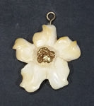 Vintage Highly Detailed Carved Bone Small Flower with Gold Nugget Center Necklace Pendant - Treasure Valley Antiques & Collectibles