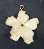 Vintage Highly Detailed Carved Bone Small Flower with Gold Nugget Center Necklace Pendant - Treasure Valley Antiques & Collectibles