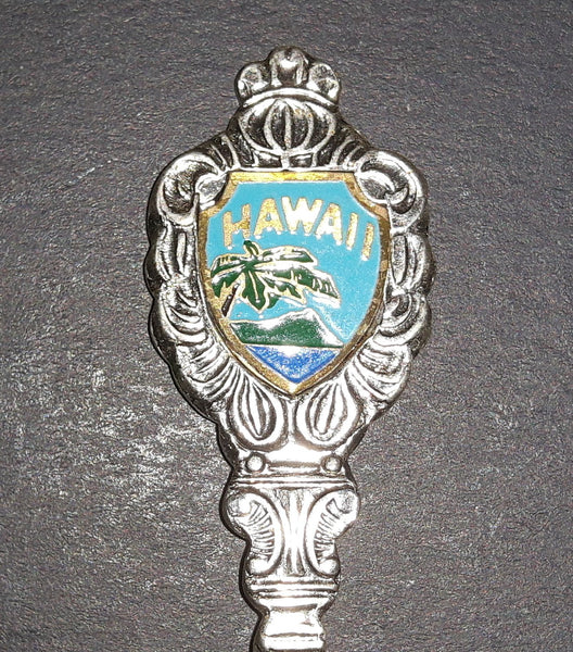 Vintage Hawaii Palm Tree Scene Collectible Floral Shell Spoon