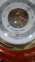 Vintage JG Gischard Aneroid Ships Wheel Barometer - Wood, Brass, Metal Face - Germany
