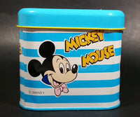 Rare Vintage 1970s Melody Disney Mickey Mouse "He Is The Super Hero" Blue and White Tin Metal Coin Bank