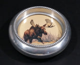 1950s Lulu Island Motors Standard Oil Chevron Dealer Gas Station Moose Painting Metal Coaster Ash Tray Promotional Gift - Treasure Valley Antiques & Collectibles