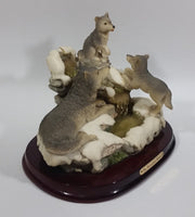 1987 Crosa The Canadian Rockies Wolf Pups Wolves Sitting and Playing Near Frozen Water Falls on Snow Covered Rocks Resin Sculpture Wildlife Collectible - Treasure Valley Antiques & Collectibles