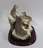 1987 Crosa The Canadian Rockies Wolf Pups Wolves Sitting and Playing Near Frozen Water Falls on Snow Covered Rocks Resin Sculpture Wildlife Collectible - Treasure Valley Antiques & Collectibles