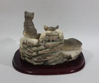 1987 Crosa The Canadian Rockies Wolf Pups Wolves Sitting and Playing Near Frozen Water Falls on Snow Covered Rocks Resin Sculpture Wildlife Collectible - Treasure Valley Antiques & Collectibles