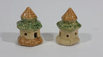 Set of 2 Small Ceramic Miniature Houses Huts Ornaments With Little Windows and Entrances - Treasure Valley Antiques & Collectibles