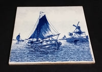Vintage Delft Blue Sailboats and Windmills Dutch Holland Blue and White Ceramic Tile Trivet Made in Belgium - Treasure Valley Antiques & Collectibles