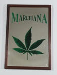 Rare Vintage Marijuana Leaf 8 3/4" x 12 3/4" Wooden Framed Decorative Mirror