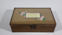 Antique Mother's Day Poem Glass Top Metal Edged Wooden Hinged Jewelry Box with Heart Shaped Mirror Inside