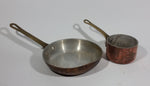 Antique Set of 2 Copper Kitchen Cookware Forged Riveted Brass Handle 5.5" Pan 3" Pot