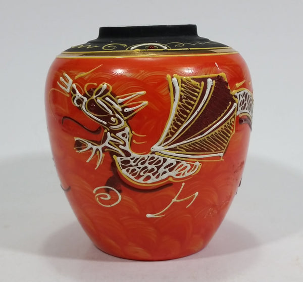 Japanese Moriage Dragon Phoenix Orange Ginger Jar Vase - Treasure Valley Antiques & Collectibles